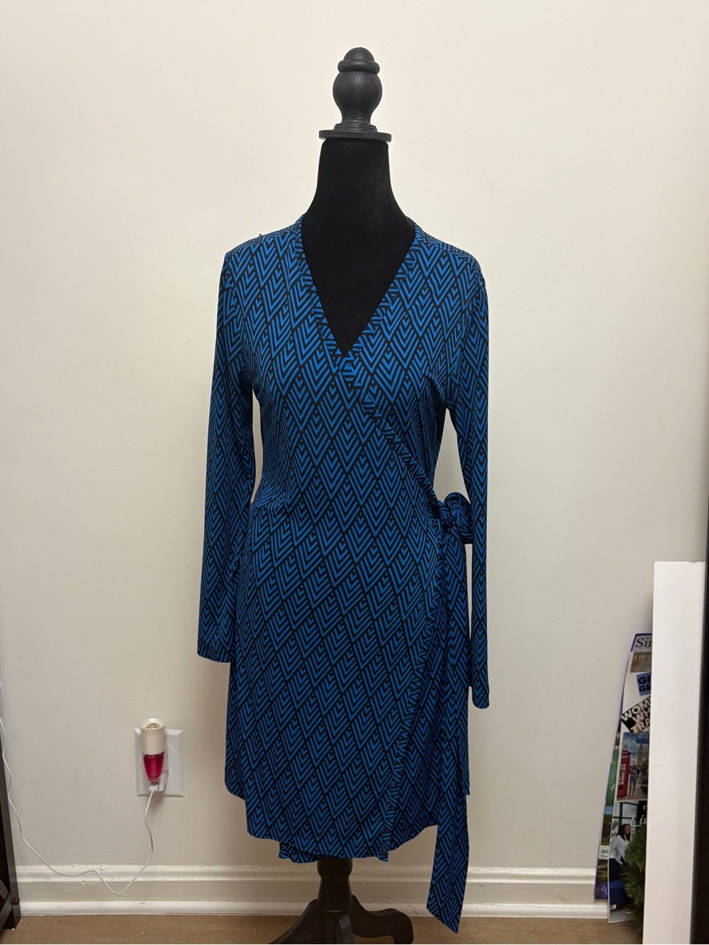 Banana Republic Blue Geometric Wrap Midi Dress